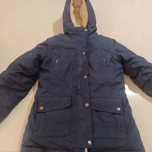 Lands End Purple Girls Expedition Parka Down Sherpa Lined Youth Parka Coat L-14